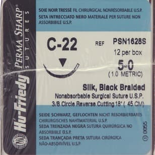 Hu-Friedy Perma Sharp® Sutures, Non-Absorbable Silk Black Braided, 5-0, C-22 Needle, 3/8 Circle, 18", 12/Box, PSN1628S thumbnail 4