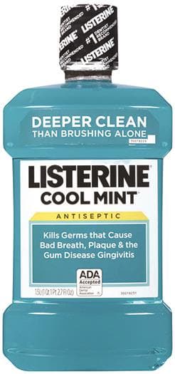 Listerine Cool Mint Antiseptic Mouthwash, 3.2 oz (95 ml) Bottles, 24/Case, #42795 - Listerine Cool Mint Mouthwash 3.2 oz. 24/Case - Image 1