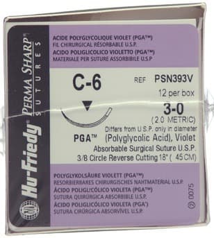 Hu-Friedy Perma Sharp PGA Absorbable Braided Suture, 3-0, Violet, 18", C-6 Reverse Cutting 3/8 Circle Needle, 12/Box, PSN393V thumbnail 8