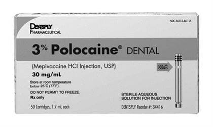 Polocaine 3% Mepivacaine Hydrochloride Injection, USP Plain, 1.7 mL Cartridges, 50/Box, 34416 thumbnail 12