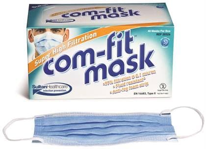 Sultan Com-Fit Super High Filtration Fluid Resistant Face Masks, Tie-On, Blue, 40/Box, 20336 thumbnail 2