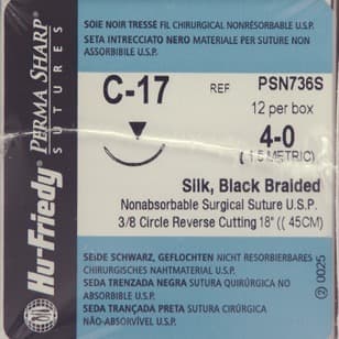 Hu-Friedy Perma Sharp Non-Absorbable Silk Black Braided Suture, 4-0, C-17 3/8 Circle Reverse Cutting Needle, 18", 12/Box, PSN736S thumbnail 6