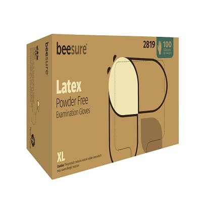 BeeSure Latex Exam Gloves, Powder-Free, Textured, XL, Natural, 100/Box, 10 Boxes/Case thumbnail 2