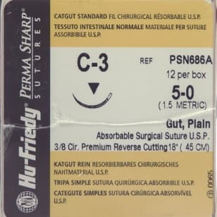Hu-Friedy Perma Sharp Plain Gut Absorbable Suture, 5-0, 18", C-3 Premium Reverse Cutting Needle, 3/8 Circle, 12/Box, PSN686A thumbnail 9