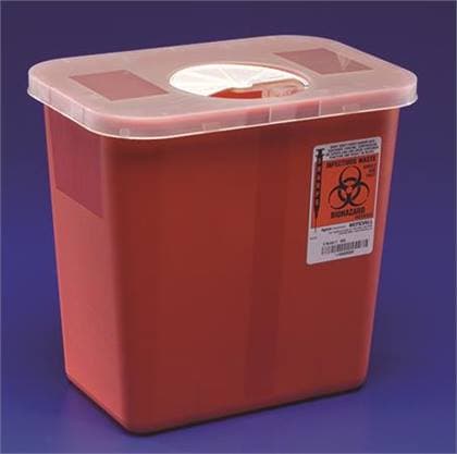 Cardinal Health SharpsStar Sharps Container, 3 Gallon, Red, Hinged Rotor Lid, 13.75 x 6 x 13.75 in, 10/Case - Sharps 3gal Red w/Hinged Rotor Lid 13.75x6x13.75 - Image 1