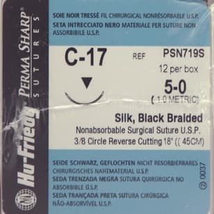 Hu-Friedy Perma Sharp® Sutures, Non-Absorbable Silk Black Braided, 5-0, C-17 Needle, 3/8 Circle, 18", 12/Box, PSN719S thumbnail 4