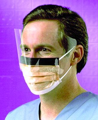 Halyard Fluidshield Fog-Free Surgical Mask with Wraparound Splashguard Visor, ASTM Level 3, Tie-On, Orange, 25/Box, 48247 thumbnail 3