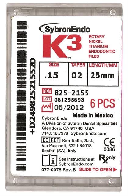 K3 Nickel-Titanium Rotary Endodontic Files, 25 mm, .04 Taper, #35, Green, 6/Pk, 825-4355 thumbnail 13