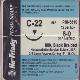 Hu-Friedy Perma Sharp Non-Absorbable Silk Black Braided Suture, 6-0, 18", C-22 Reverse Cutting 3/8 Circle Needle, 12/Box, PSN681S thumbnail 4