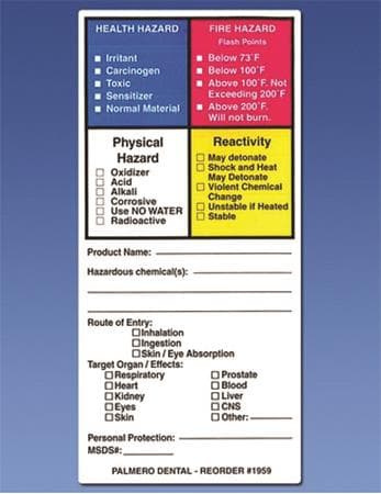Palmero Hazardous Material Labels, 2.25" x 4", OSHA Compliance, Roll of 100, Item #1959 thumbnail 3