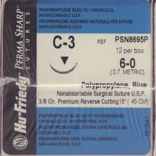 Hu-Friedy Perma Sharp Non-Absorbable Polypropylene Suture, 6-0, Blue, 18", C-3 Needle, 3/8 Circle Premium Reverse Cutting, 12/Box, PSN8695P thumbnail 11