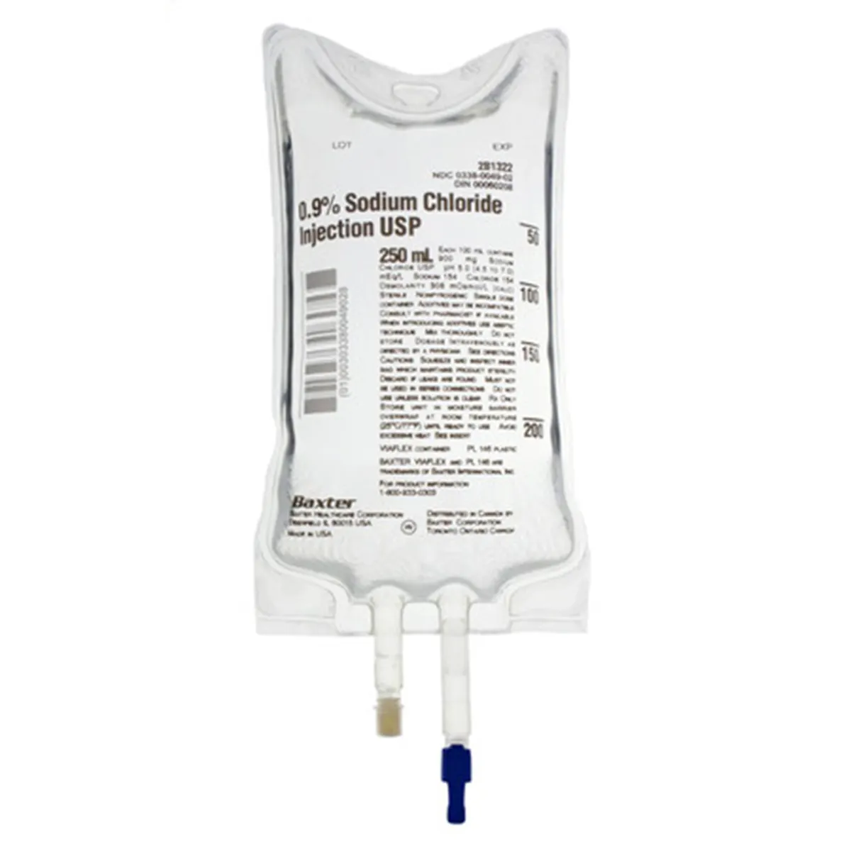 Baxter 0.9% Sodium Chloride Injection, USP, 250 mL IV Bag, Sterile, DEHP-Free, 2B1322Q thumbnail 2