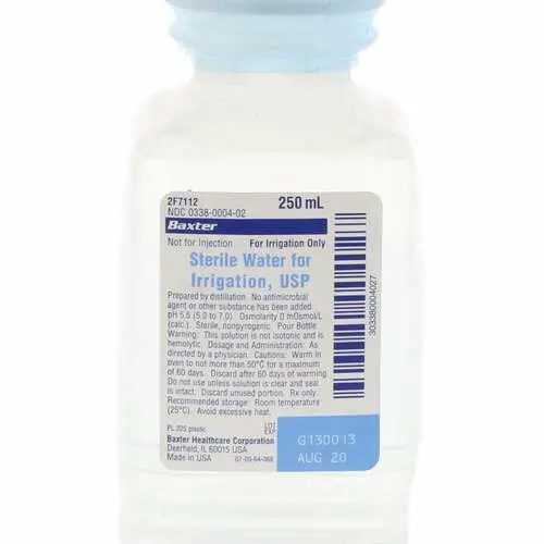 Sterile Water for Irrigation, USP, 250 mL Plastic Pour Bottle, Not for Injection, Non-Pyrogenic, 2F7112 thumbnail 3