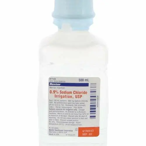 Baxter 0.9% Sodium Chloride Irrigation USP, 500 mL Plastic Pour Bottle, 2F7123 thumbnail 3