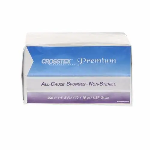 Crosstex All-Gauze Sponges, Non-Sterile, 4" x 4", 8-Ply, 200/Pkg, ENC48 - 4x4 All-Gauze Non-Stick 8-Ply Sponge (200) - Image 1