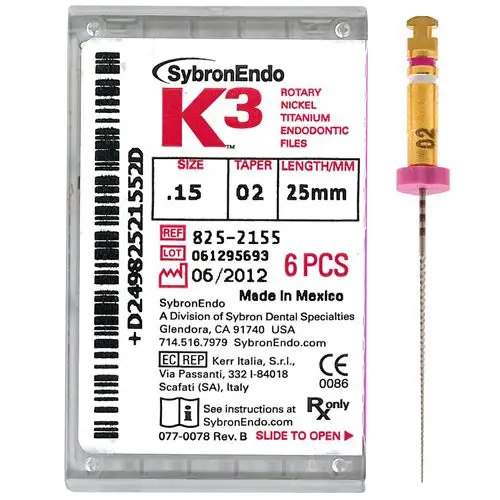 K3 Nickel-Titanium Rotary Endodontic Files, 21 mm, #25, .04 Taper, Red, 6/Pk, 825-4251 thumbnail 15