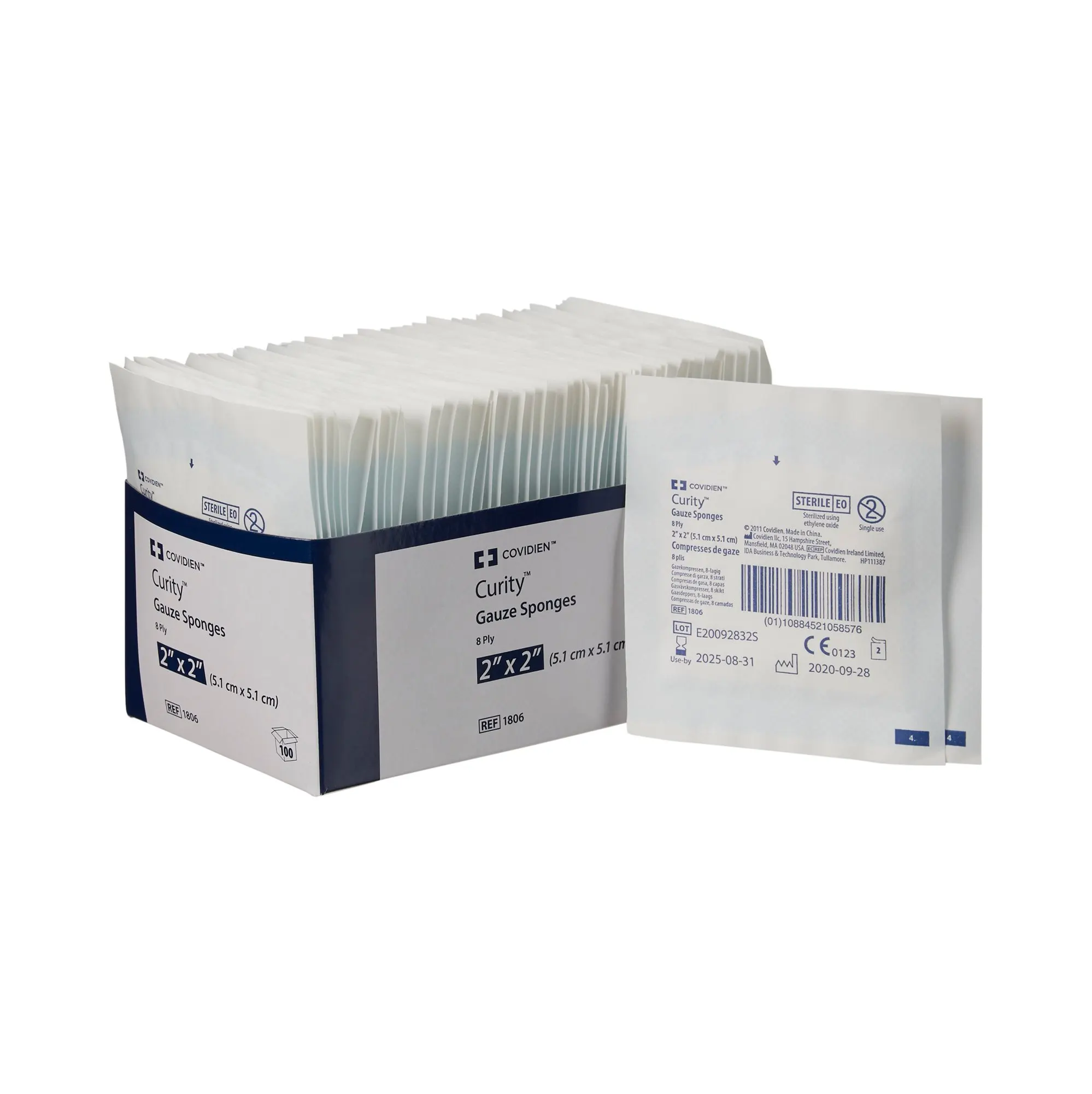 Curity All-Gauze Sponges, 2" x 2", 8-Ply, Sterile, 100/Pkg, 1806 thumbnail 2
