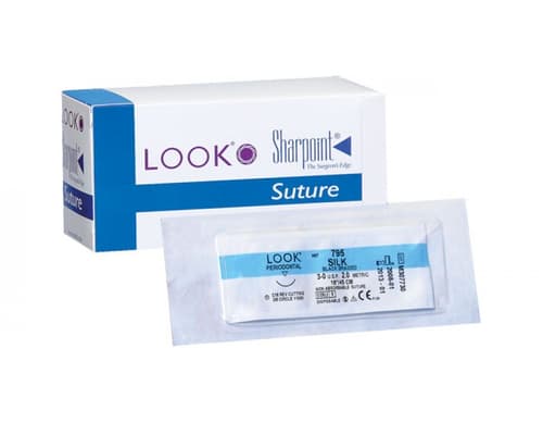 Look D683N Silk Suture, 4-0, 18" (45cm), Black Braided, Reverse Cutting 3/8 Circle Needle, 12/Box thumbnail 2