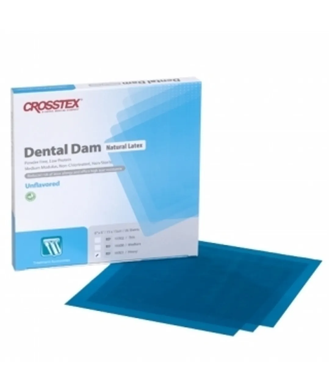 Crosstex Latex Dental Dam, Heavy Gauge, Blue, Unflavored, 5" x 5", 52 Sheets/Box, 19101 thumbnail 2