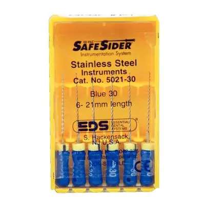 SafeSiders Endodontic Hand Reamers, 21 mm, 0.02 Taper, Size #30, Blue, Stainless Steel, 6/Pkg, 5021-30 thumbnail 6