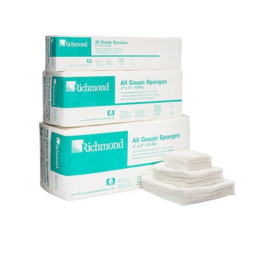 Richmond Dental All Gauze Sponge, 4" x 4", 12-Ply, Non-Sterile, 200/Sleeve, 300423 - All Gauze Sponge, 4" x 4", 12-Ply, Non-Sterile, 200/slv, 300423 - Image 1