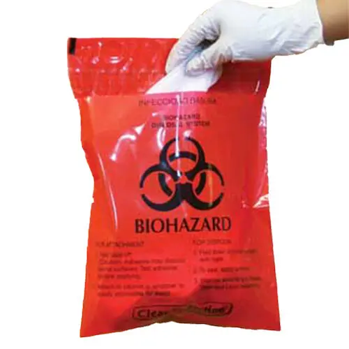 Unimed Red Biohazard Stick-On Waste Disposal Bags, 9" x 10", 1.4 qt, 2 mil, Adhesive Strip, 100/Box, MRWB142316 thumbnail 4