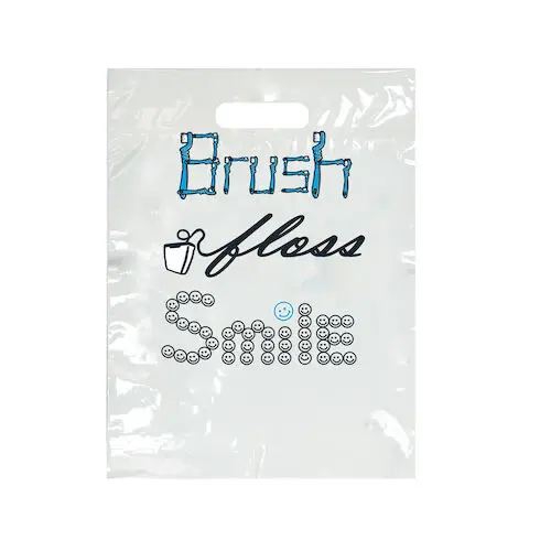 Sherman Specialty Brush, Floss, Smile Large Patient Take-Home Bag, 9" x 13", Blue/White, 100/Pkg, LBG11 thumbnail 2
