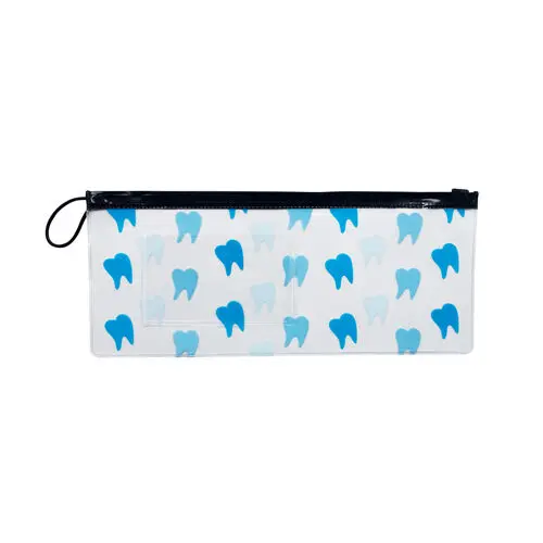 Sherman Specialty Tooth Scatter Vinyl Zipper Pouch, 10" x 4", Blue Teeth Design, Business Card Insert, 144/Pack, S11131 thumbnail 2
