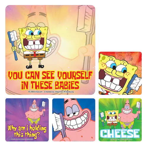 SpongeBob with Toothbrush Dental Stickers, 2.5" Square, 100/Roll, PS247 thumbnail 2