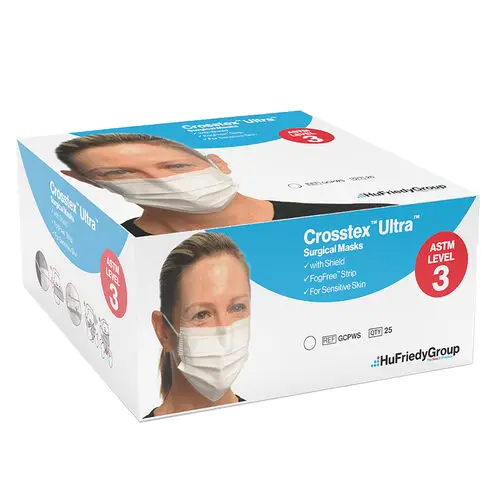 Crosstex Ultra Sensitive FogFree Surgical Face Mask with Shield, ASTM Level 3, White, Ear Loop, 25/Box, GCPWS thumbnail 5