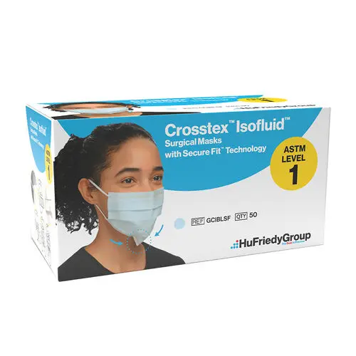 Crosstex Isofluid SecureFit Earloop Surgical Face Mask, ASTM Level 1, Blue, 50/Box, GCIBLSF thumbnail 13