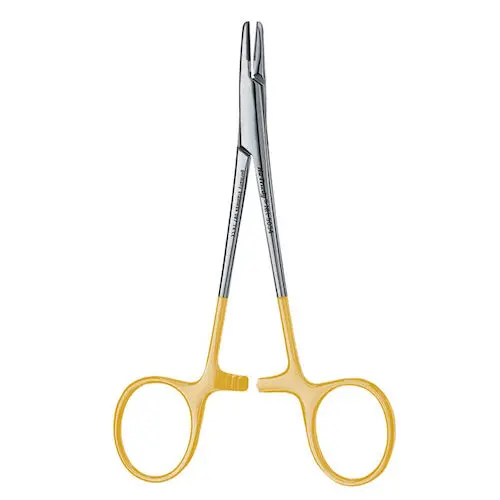 Hu-Friedy Hegar-Baumgartner Perma Sharp® Needle Holder, 14 cm/5.5", Tungsten Carbide Tips, Serrated, Gold-Plated Ring Handles, NH5034 thumbnail 3