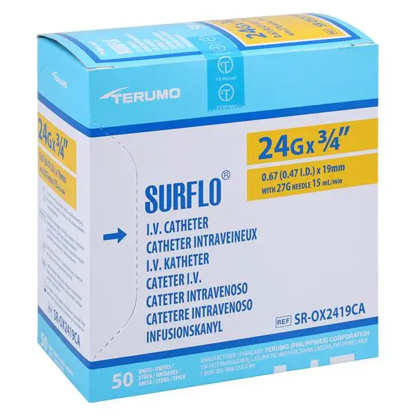 Terumo Surflo ETFE IV Catheter, 24 Gauge x 3/4", Yellow, 50/Box, SROX2419CA thumbnail 7