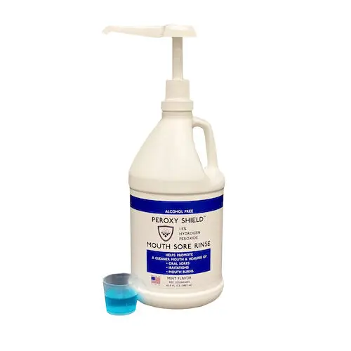 Peroxy Shield 1.5% Hydrogen Peroxide Alcohol-Free Oral Rinse, Mint, 63 oz Pump Bottle, 2-Pack (035-0101-002) - Peroxy Shield 1.5% Hydrogen Peroxide Alcohol Free Rinse. Mint flavor, 63oz - Image 1