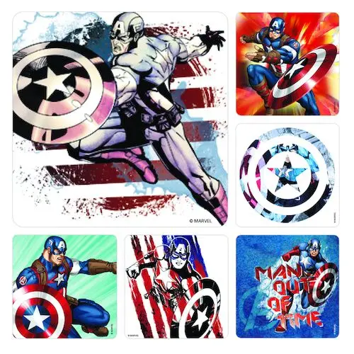 Captain America Stickers, Assorted 6 Designs, 2.5" x 2.5", 100 per Roll, PS616 thumbnail 2