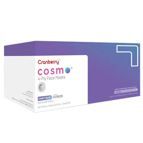 Cranberry Cosmo Procedure Face Mask, ASTM Level 3, 4-Ply, Ear Loop, Comet Blue, 50/Box, C2700CB thumbnail 9