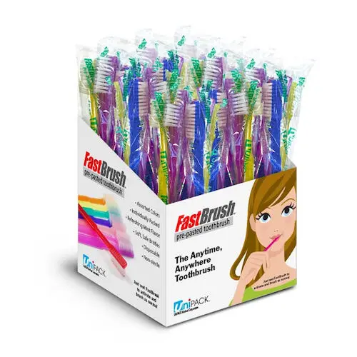 Dukal UniPACK Fast Brush Pre-Pasted Disposable Toothbrushes, Xylitol, Soft Bristles, Assorted Colors, 100/Box, UDA-4001 thumbnail 4