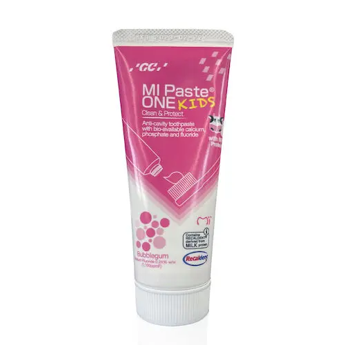 GC America MI Paste ONE Kids Toothpaste, Bubblegum, 0.2% Sodium Fluoride, 46g (35mL) Tube, 10/Box, 437150 thumbnail 3