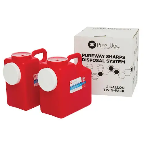 PureWay Sharps Disposal System, 2 Gallon Twin Pack with Pre-Paid Mailback Recycling Kit, 40022 - PureWay Sharps Multi-Pack Systems - 2 Gallon 2-Pack - Image 1