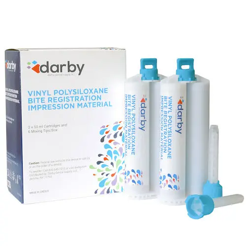 Darby Dental Vinyl Polysiloxane Bite Registration Impression Material, Super Fast Set, Light Blue, 50 mL, Unflavored, 2/Box, 215213010 - Super Fast Set, Light Blue, 50 mL, 2/Box, Unflavored, 215213010 - Image 1