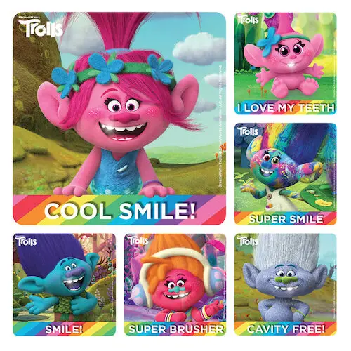 Trolls Patient Stickers, 2.5" x 2.5", 6 Assorted Designs, 100 per Roll, PS748 thumbnail 2