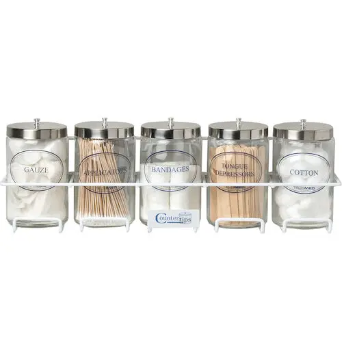 Dukal Glass Sundry Jars, Flint Glass with Blue Imprint and Stainless Steel Lids, 7"H x 4 1/4"Dia, Set of 5 Labeled Jars, 4010 thumbnail 3