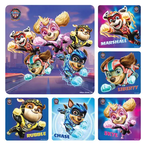 Paw Patrol Movie 2 Stickers, 2.5" x 2.5", 6 Assorted Designs, 100/Roll, PS766 thumbnail 2