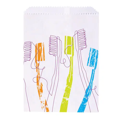 Sherman Specialty Modern Toothbrush Paper Patient Bags, 7.5" x 10", 100/Pack, S8657 thumbnail 2
