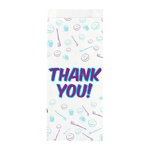 Sherman Specialty Pharmacy Thank You Paper Bags, Dental Theme, 5" x 12" x 2", White, 100/Pack, S8669 thumbnail 2