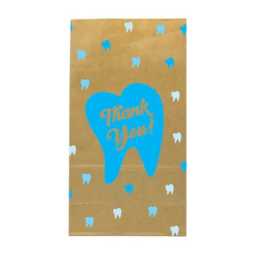 Sherman Specialty Brown Paper Lunch Bags, Blue Tooth Thank You Design, 5.875" x 11" x 3.5", Pack of 100, S8673 thumbnail 2