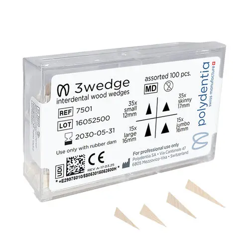 Polydentia 3Wedge Interdental Wooden Wedges, Assorted (200 Small, 200 Skinny, 50 Large, 50 Jumbo), 500/Bx, 7500 thumbnail 4