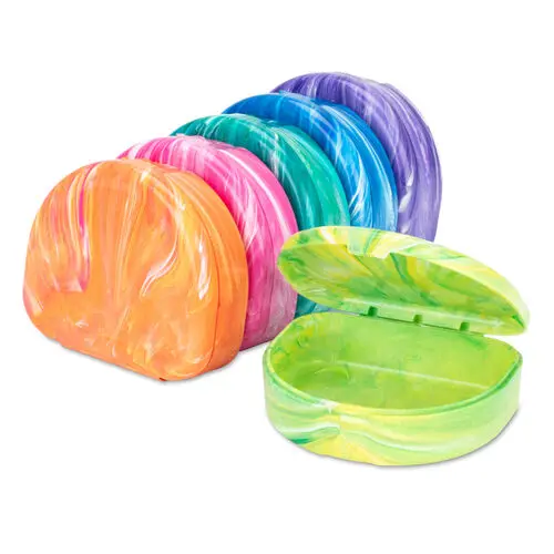 Practicon Brights Marbled-Color Retainer Cases, Assorted Colors, 24/Pack, 7086014 - Brights Marbled Colored Retainer Boxes 24/case - Image 1