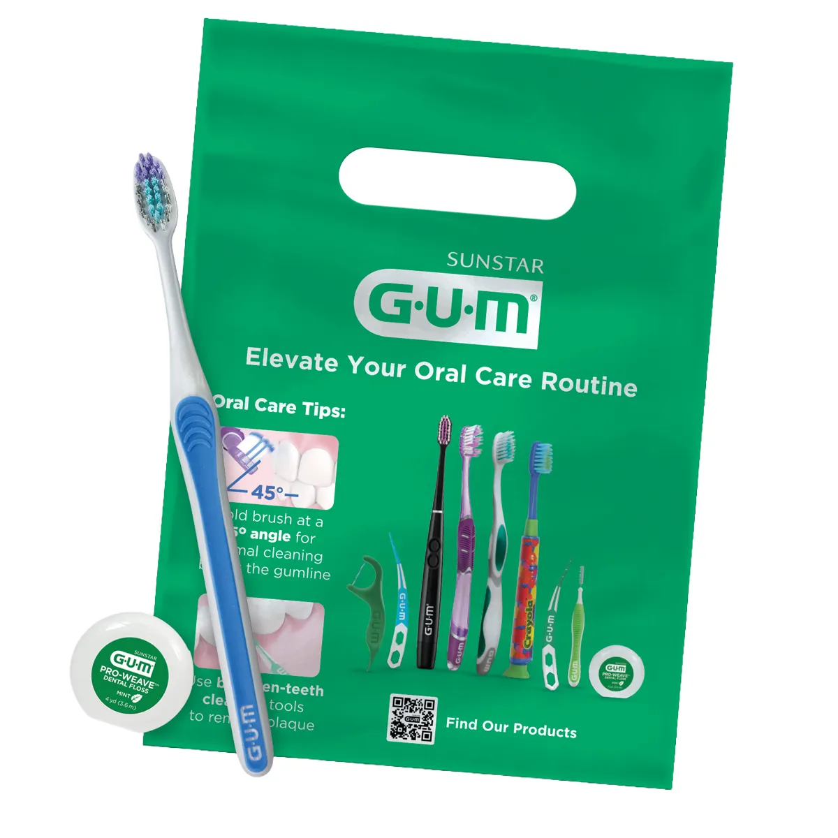 GUM Bright Care Soft Toothbrush & Pro-Weave Mint Waxed Floss Patient Kit, 144 Kits/Box, KIT4591P thumbnail 2