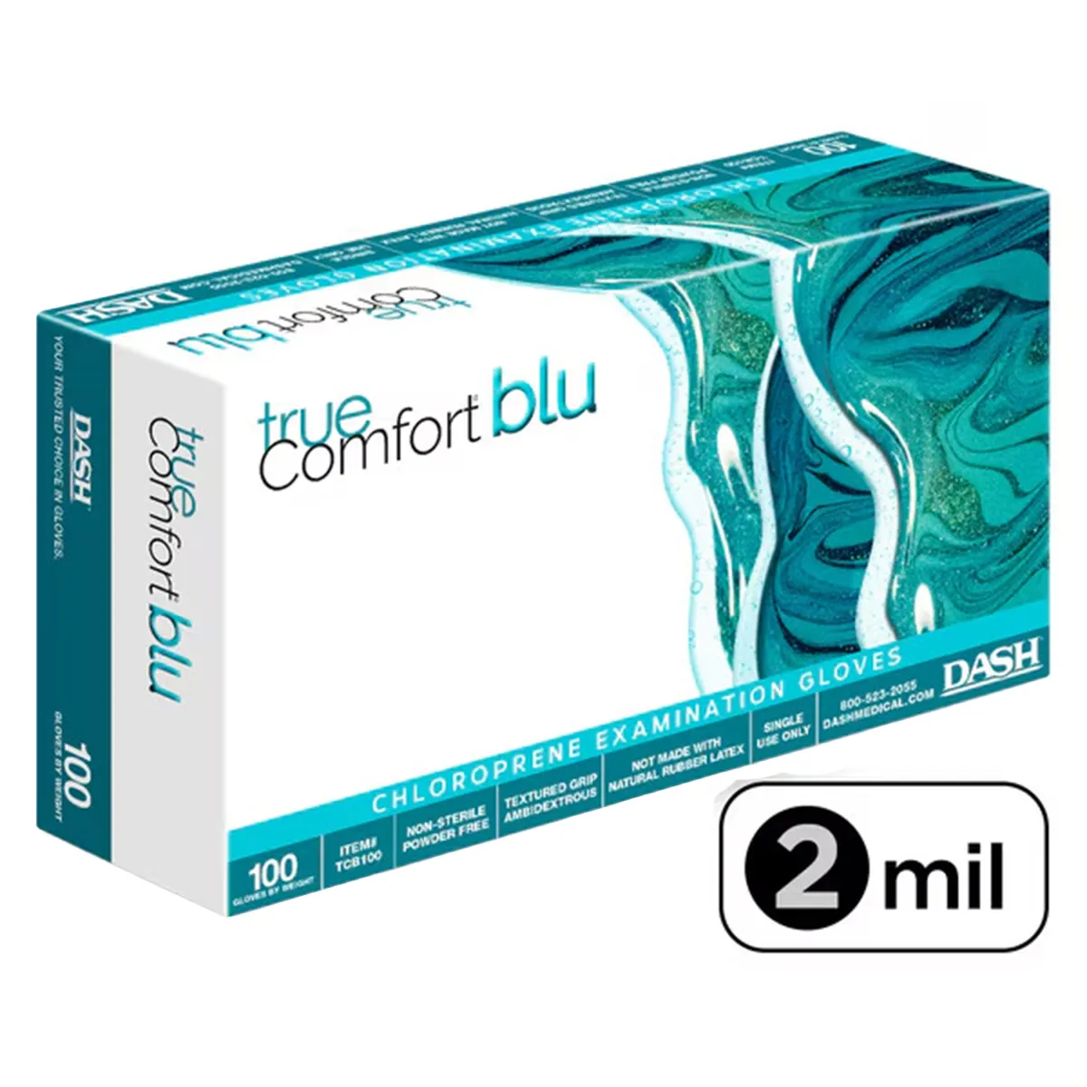 True Comfort Blu Polychloroprene Exam Gloves, Powder Free, Latex Free, Non-Sterile, Small, Ocean Blue, 100/Box, TCB100S thumbnail 8